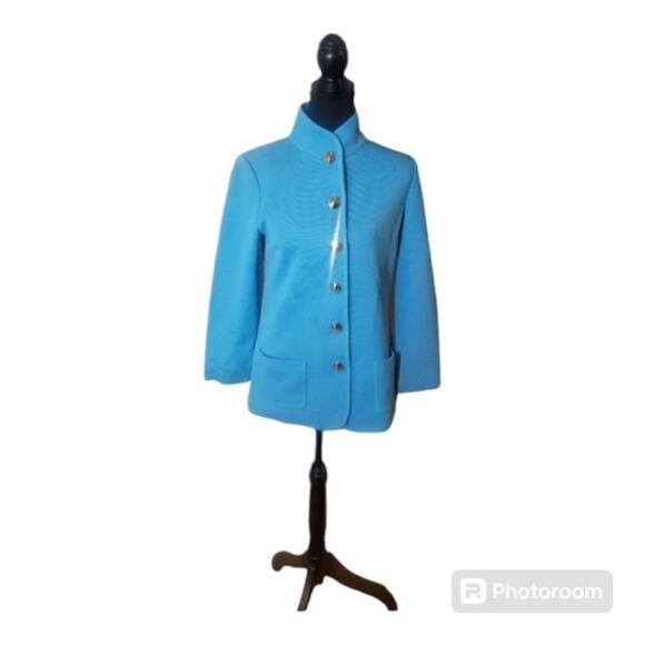 St. John Light Blue 100% Wool Knit Jacket Women’s Classic Open Front Blazer - Picture 1 of 15